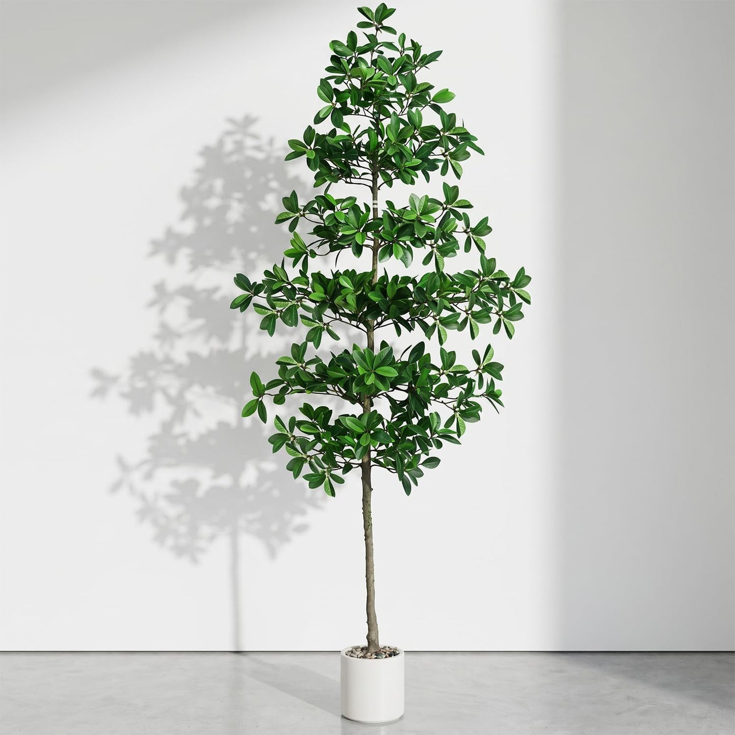 7ft Tall Artificia Tree, Large Single-Trunk Faux Floor Plant | Fake Magnolia grandiflora Tree, Decorative White Planter, All-Year Decor for Front Porch Entryway Office Home, No Maintenance
