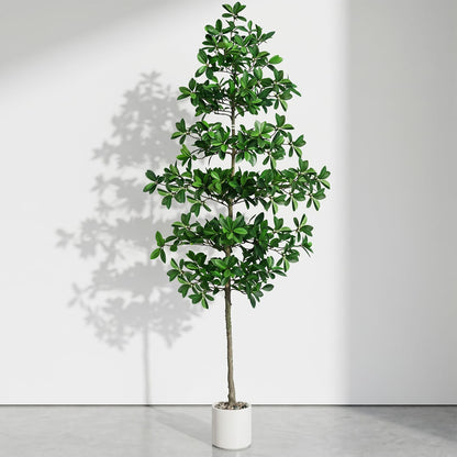 7ft Tall Artificia Tree, Large Single-Trunk Faux Floor Plant | Fake Magnolia grandiflora Tree, Decorative White Planter, All-Year Decor for Front Porch Entryway Office Home, No Maintenance