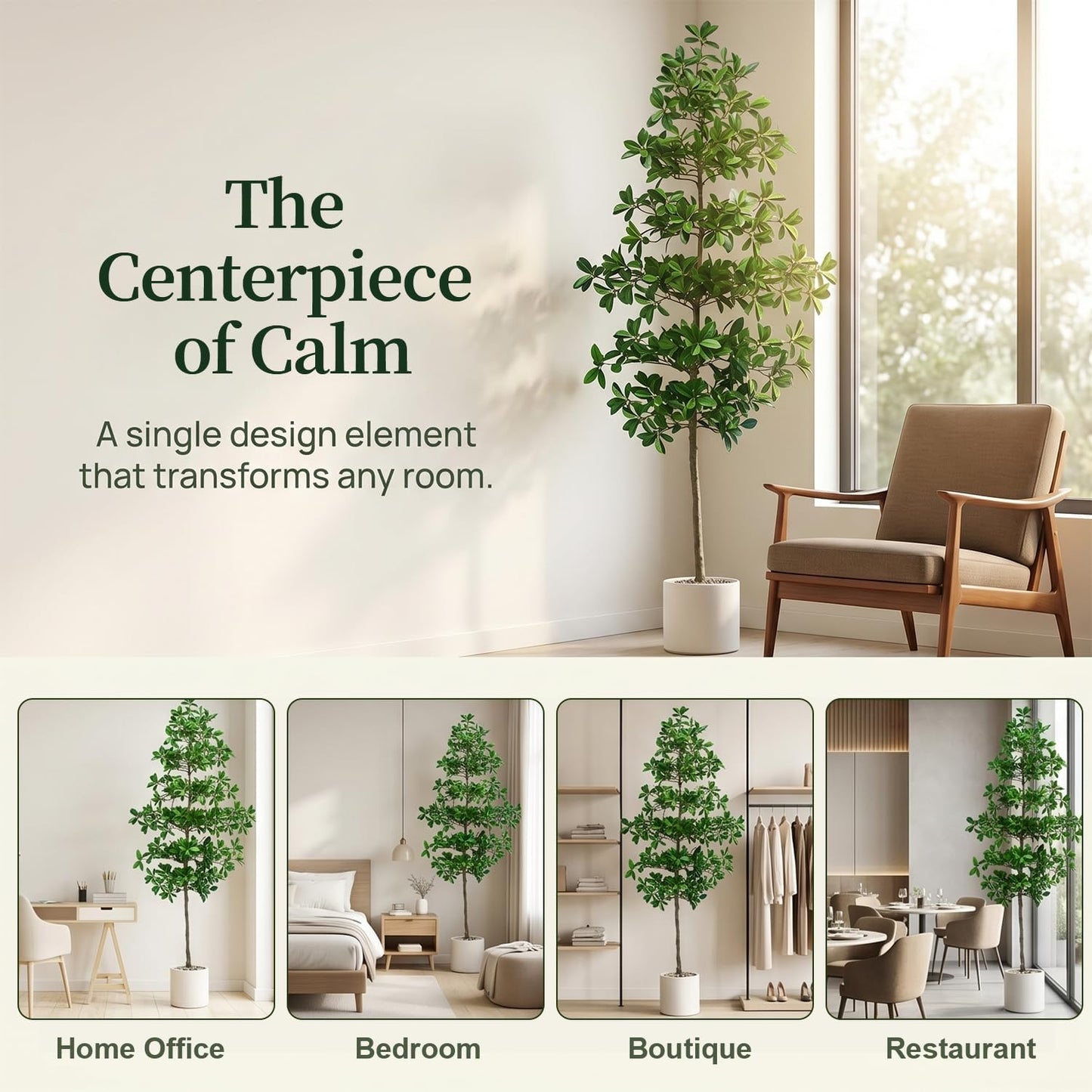 7ft Tall Artificia Tree, Large Single-Trunk Faux Floor Plant | Fake Magnolia grandiflora Tree, Decorative White Planter, All-Year Decor for Front Porch Entryway Office Home, No Maintenance