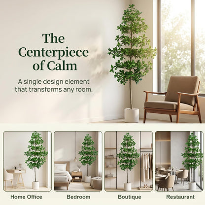 7ft Tall Artificia Tree, Large Single-Trunk Faux Floor Plant | Fake Magnolia grandiflora Tree, Decorative White Planter, All-Year Decor for Front Porch Entryway Office Home, No Maintenance
