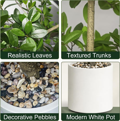 7ft Tall Artificia Tree, Large Single-Trunk Faux Floor Plant | Fake Magnolia grandiflora Tree, Decorative White Planter, All-Year Decor for Front Porch Entryway Office Home, No Maintenance