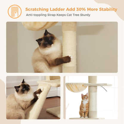 Cat Tree Floor to Ceiling,Cactus Tall Cat Tower, Adjustable Height (83''-108'') 5 Tiers Climbing Tree for Indoor Cats with Cat Condo, Scratching Post and Ladder, Green