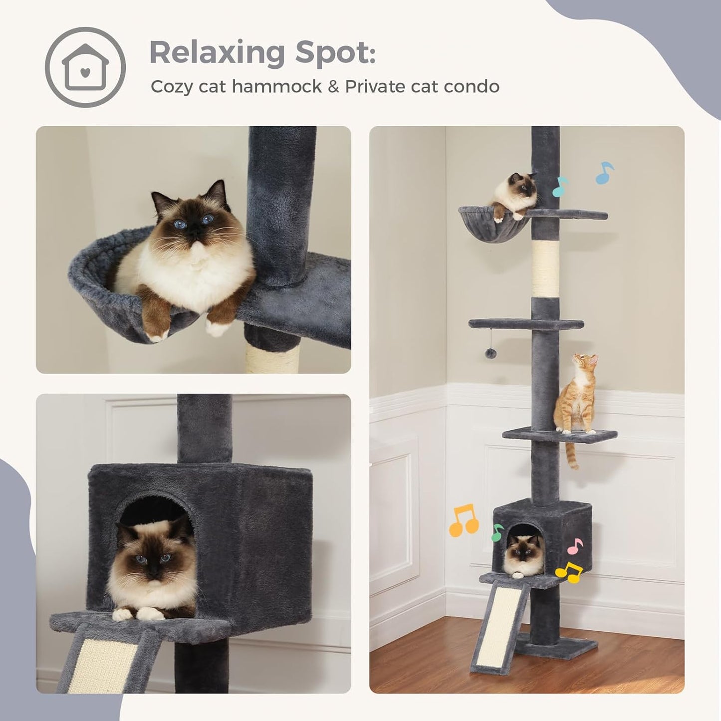 Cat Tree Floor to Ceiling,Cactus Tall Cat Tower, Adjustable Height (83''-108'') 5 Tiers Climbing Tree for Indoor Cats with Cat Condo, Scratching Post and Ladder, Green