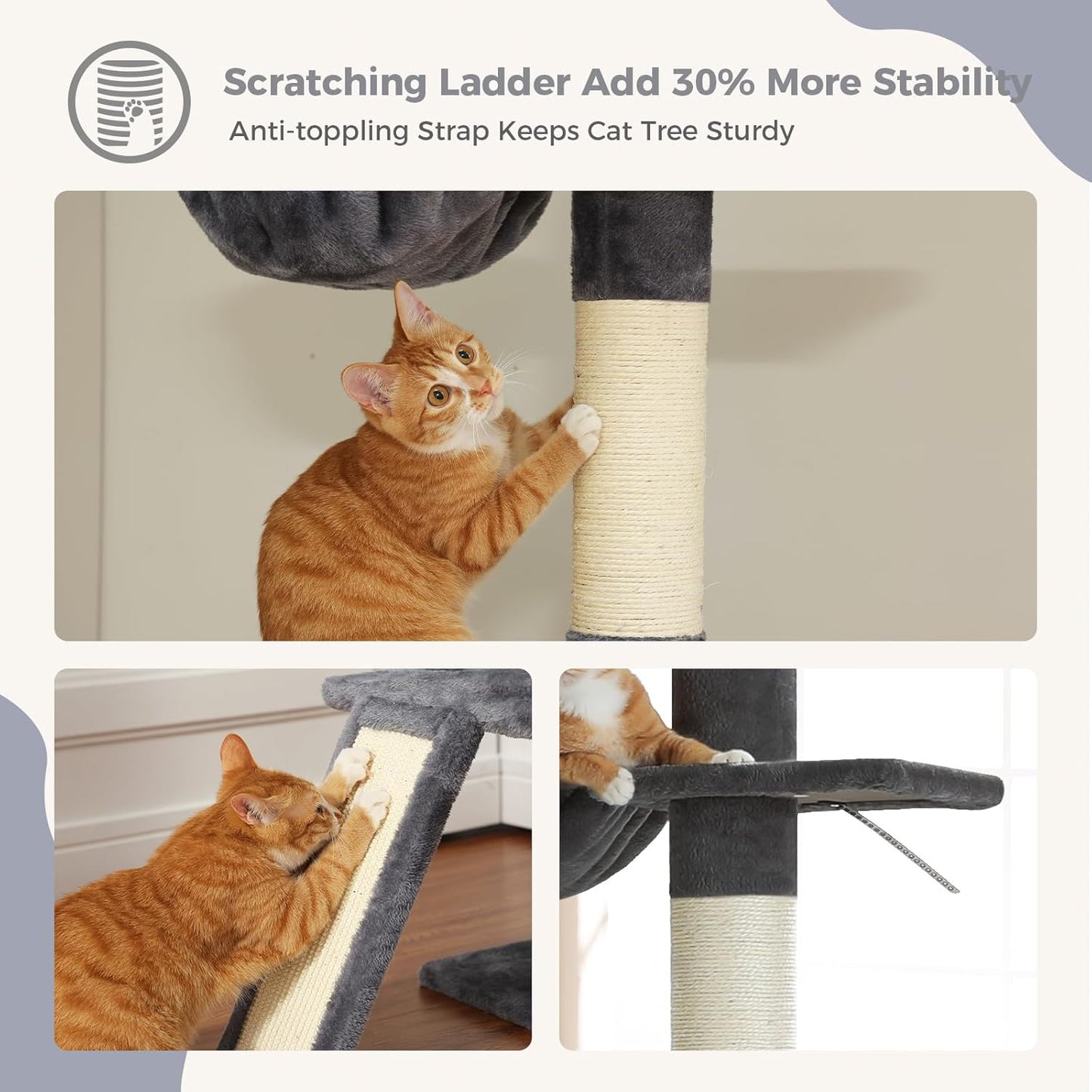 Cat Tree Floor to Ceiling,Cactus Tall Cat Tower, Adjustable Height (83''-108'') 5 Tiers Climbing Tree for Indoor Cats with Cat Condo, Scratching Post and Ladder, Green