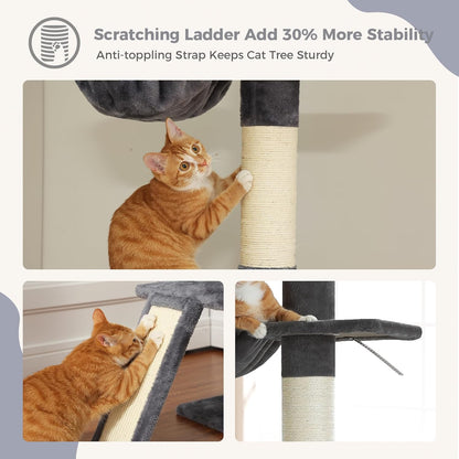 Cat Tree Floor to Ceiling,Cactus Tall Cat Tower, Adjustable Height (83''-108'') 5 Tiers Climbing Tree for Indoor Cats with Cat Condo, Scratching Post and Ladder, Green