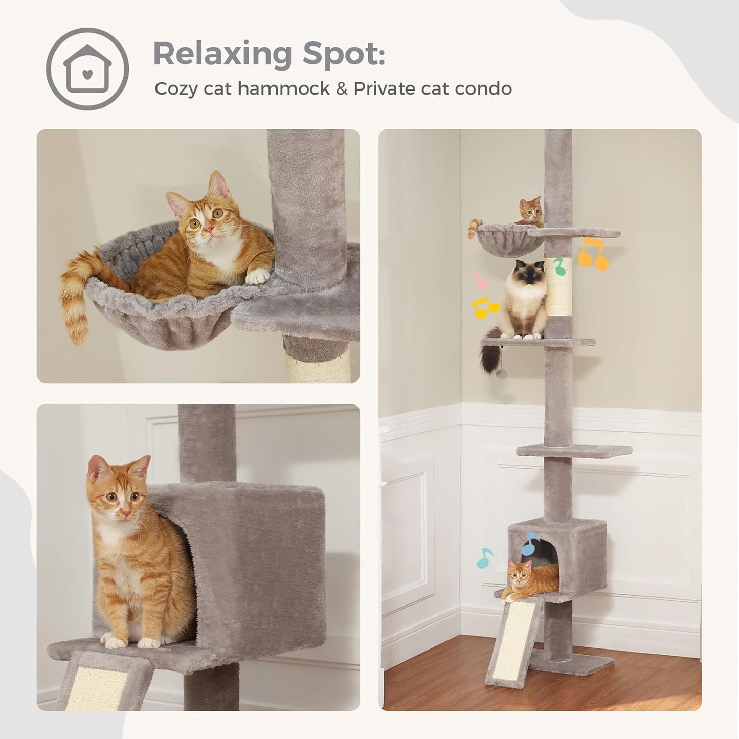 Cat Tree Floor to Ceiling,Cactus Tall Cat Tower, Adjustable Height (83''-108'') 5 Tiers Climbing Tree for Indoor Cats with Cat Condo, Scratching Post and Ladder, Green
