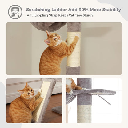Cat Tree Floor to Ceiling,Cactus Tall Cat Tower, Adjustable Height (83''-108'') 5 Tiers Climbing Tree for Indoor Cats with Cat Condo, Scratching Post and Ladder, Green