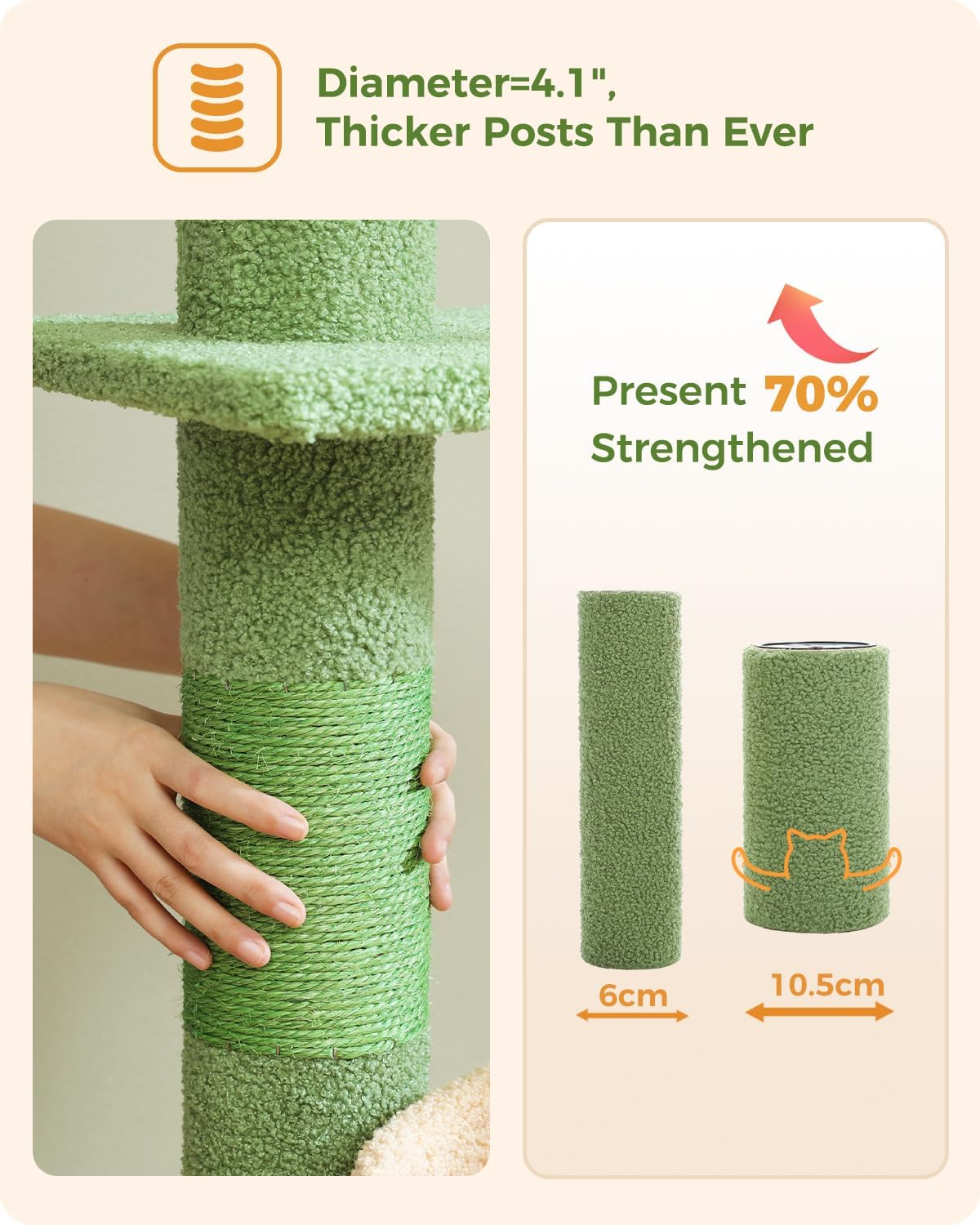 Cat Tree Floor to Ceiling,Cactus Tall Cat Tower, Adjustable Height (83''-108'') 5 Tiers Climbing Tree for Indoor Cats with Cat Condo, Scratching Post and Ladder, Green