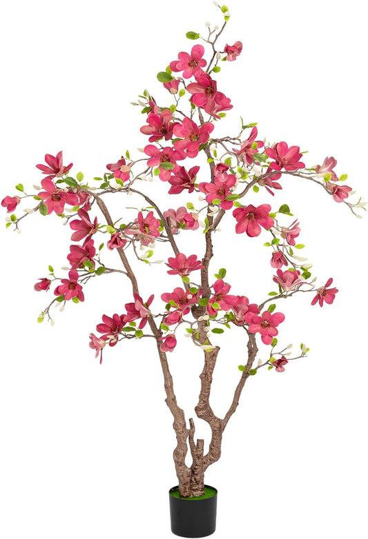 Artificial Magnolia Tree, 6.8FT Tall Fake Indoor Tree, Realistic Real Touch Leaves and Flowers, Perfect for Home Decor, Living Room, Wedding, and Hotel Decor (Pink)