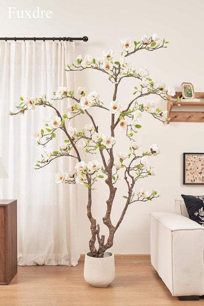Artificial Magnolia Tree, 6.8FT Tall Fake Indoor Tree, Realistic Real Touch Leaves and Flowers, Perfect for Home Decor, Living Room, Wedding, and Hotel Decor (Pink)