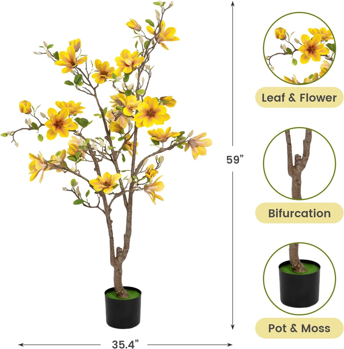 Artificial Magnolia Tree, 6.8FT Tall Fake Indoor Tree, Realistic Real Touch Leaves and Flowers, Perfect for Home Decor, Living Room, Wedding, and Hotel Decor (Pink)