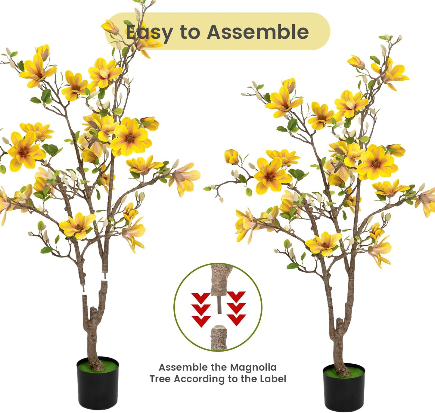 Artificial Magnolia Tree, 6.8FT Tall Fake Indoor Tree, Realistic Real Touch Leaves and Flowers, Perfect for Home Decor, Living Room, Wedding, and Hotel Decor (Pink)