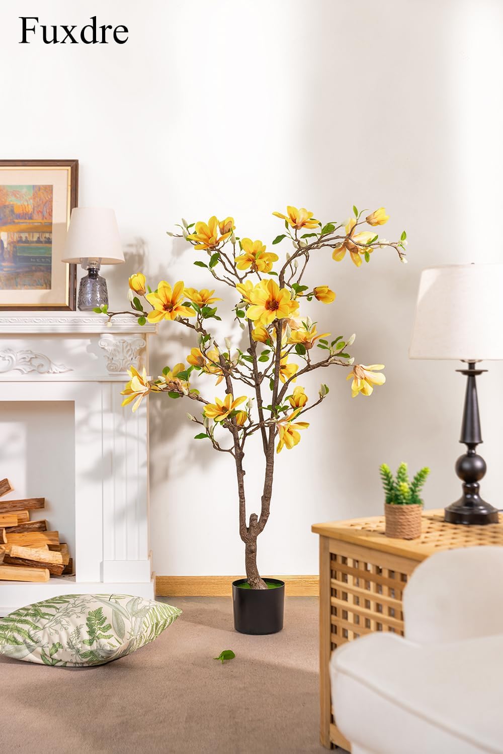 Artificial Magnolia Tree, 6.8FT Tall Fake Indoor Tree, Realistic Real Touch Leaves and Flowers, Perfect for Home Decor, Living Room, Wedding, and Hotel Decor (Pink)