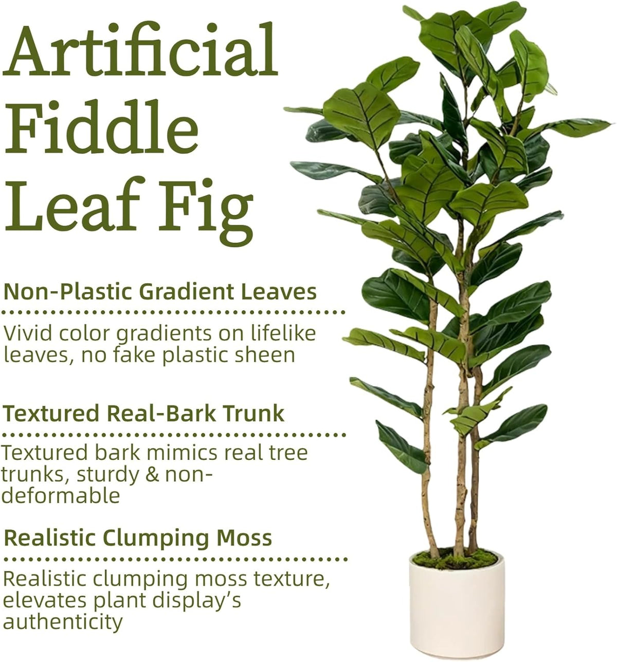 Artificial Fiddle Leaf Fig Tree 5FT with White Tall Planter-Large Faux Tree Tall Fake Floor Plant in Pot,Artificial Plants Indoor for Home Office Living Room Décor(Lyrata 5FT)