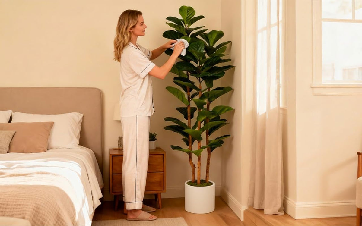 Artificial Fiddle Leaf Fig Tree 5FT with White Tall Planter-Large Faux Tree Tall Fake Floor Plant in Pot,Artificial Plants Indoor for Home Office Living Room Décor(Lyrata 5FT)