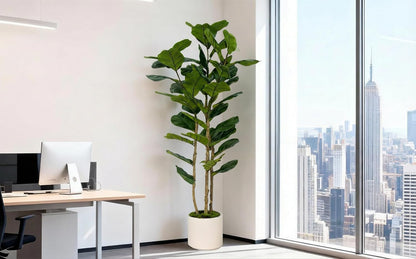 Artificial Fiddle Leaf Fig Tree 5FT with White Tall Planter-Large Faux Tree Tall Fake Floor Plant in Pot,Artificial Plants Indoor for Home Office Living Room Décor(Lyrata 5FT)