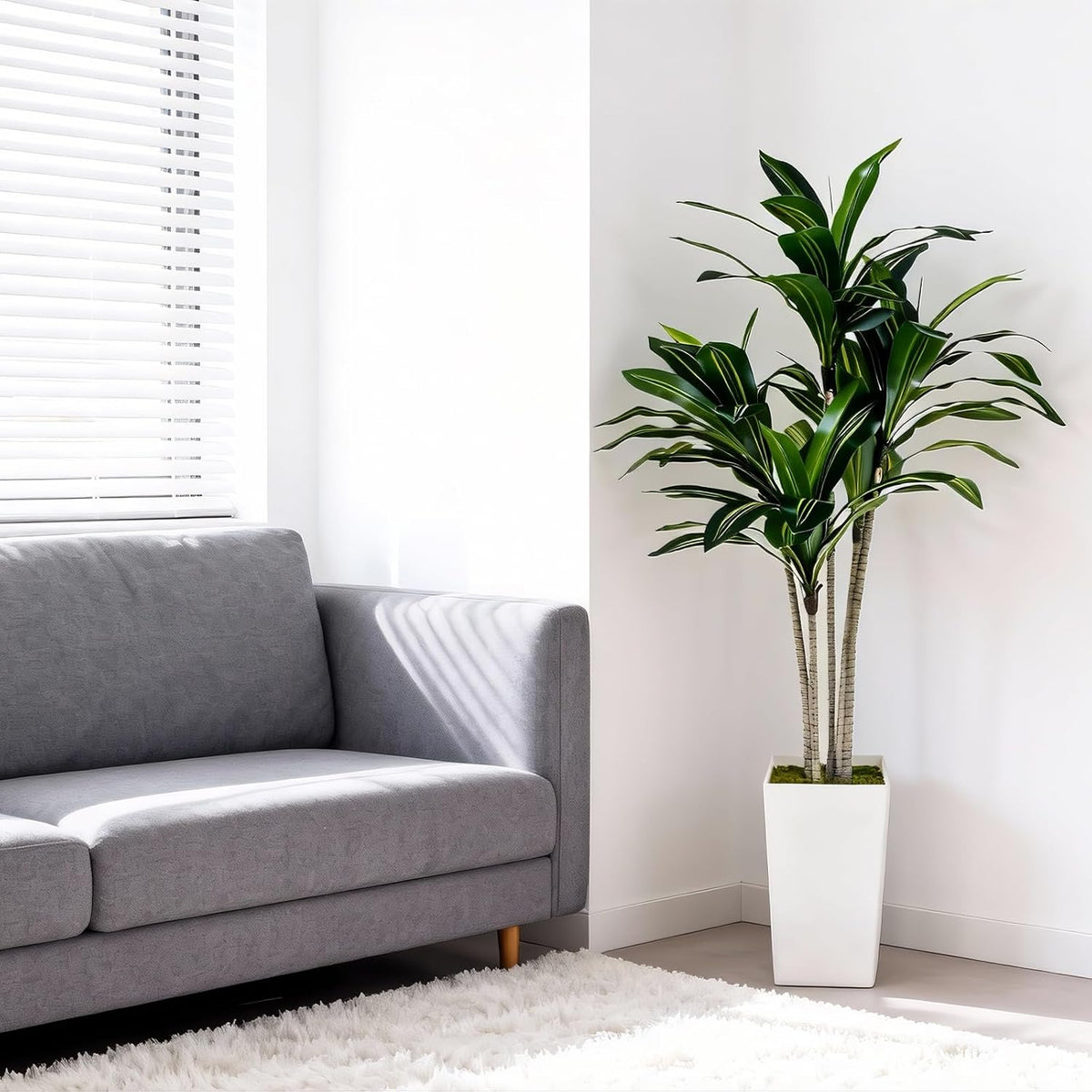 Artificial Fiddle Leaf Fig Tree 5FT with White Tall Planter-Large Faux Tree Tall Fake Floor Plant in Pot,Artificial Plants Indoor for Home Office Living Room Décor(Lyrata 5FT)