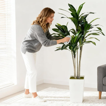 Artificial Fiddle Leaf Fig Tree 5FT with White Tall Planter-Large Faux Tree Tall Fake Floor Plant in Pot,Artificial Plants Indoor for Home Office Living Room Décor(Lyrata 5FT)