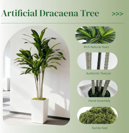 Artificial Fiddle Leaf Fig Tree 5FT with White Tall Planter-Large Faux Tree Tall Fake Floor Plant in Pot,Artificial Plants Indoor for Home Office Living Room Décor(Lyrata 5FT)
