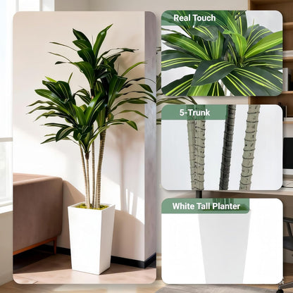 Artificial Fiddle Leaf Fig Tree 5FT with White Tall Planter-Large Faux Tree Tall Fake Floor Plant in Pot,Artificial Plants Indoor for Home Office Living Room Décor(Lyrata 5FT)