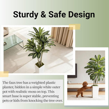 Artificial Fiddle Leaf Fig Tree 5FT with White Tall Planter-Large Faux Tree Tall Fake Floor Plant in Pot,Artificial Plants Indoor for Home Office Living Room Décor(Lyrata 5FT)