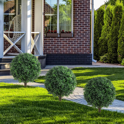 24" Artificial Boxwood Topiary Bushes UV Resistant for Outdoor 2PCS | Artificial Shrubs with Ground Spike, Fake Outdoor Plants with Lavender for Indoor & Outdoor Garden, Yard, Porch, Patio