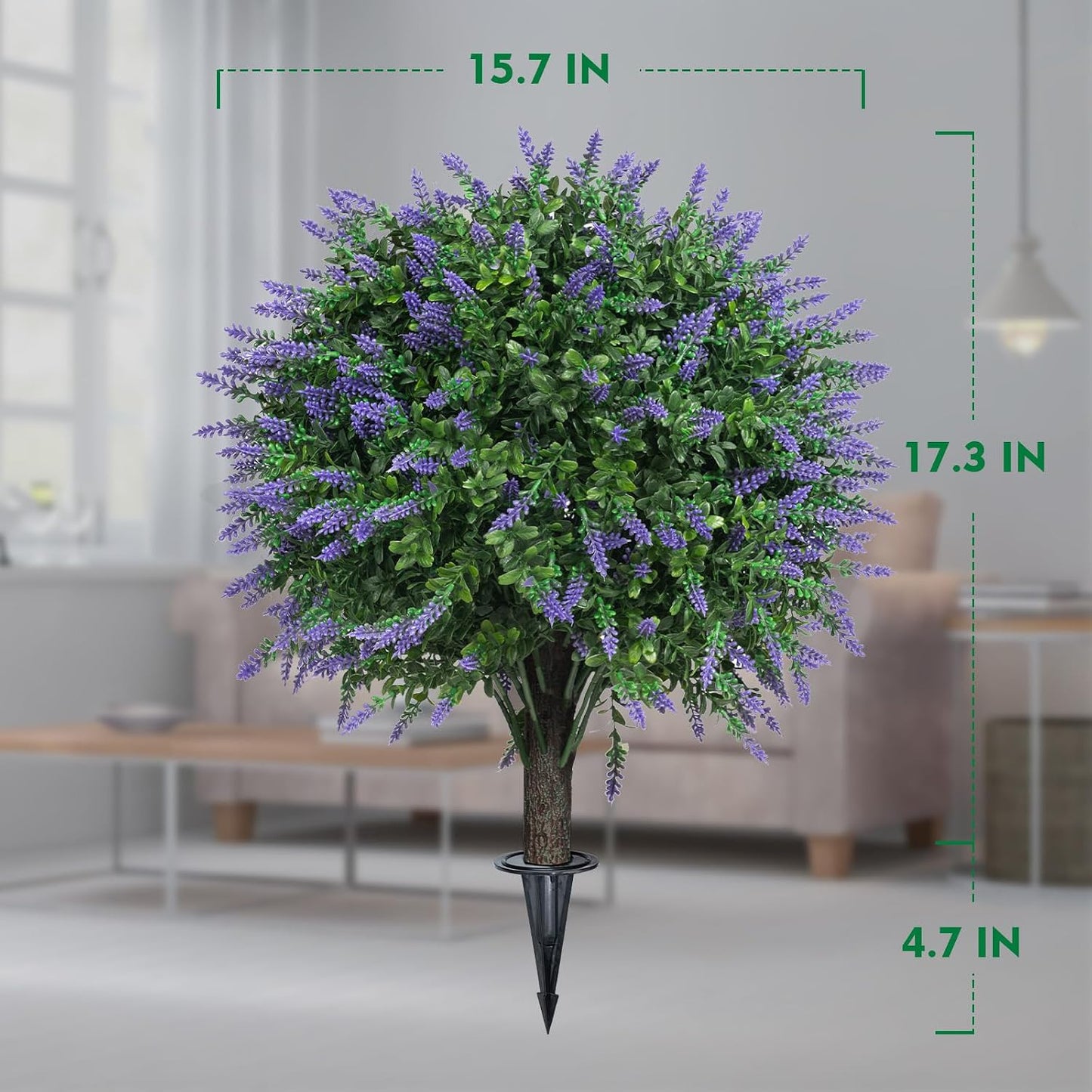 24" Artificial Boxwood Topiary Bushes UV Resistant for Outdoor 2PCS | Artificial Shrubs with Ground Spike, Fake Outdoor Plants with Lavender for Indoor & Outdoor Garden, Yard, Porch, Patio
