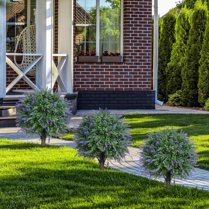 24" Artificial Boxwood Topiary Bushes UV Resistant for Outdoor 2PCS | Artificial Shrubs with Ground Spike, Fake Outdoor Plants with Lavender for Indoor & Outdoor Garden, Yard, Porch, Patio