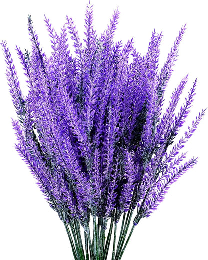 6 Bundles Artificial Lavender Stems, Fake Plastic Purple Flower Fake Lavender Plant Flocked Fakes Lilac Flowers, Decorative Floral Spray Faux Flowers Bouquet for Home Kitchen Wedding Decoration