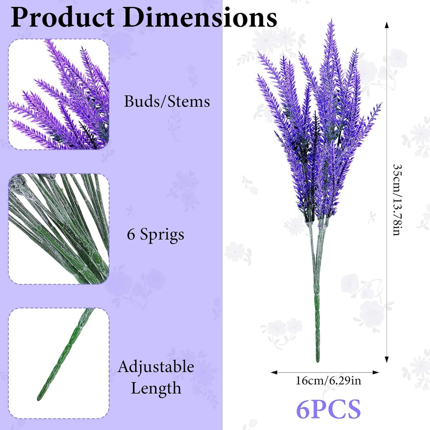 6 Bundles Artificial Lavender Stems, Fake Plastic Purple Flower Fake Lavender Plant Flocked Fakes Lilac Flowers, Decorative Floral Spray Faux Flowers Bouquet for Home Kitchen Wedding Decoration