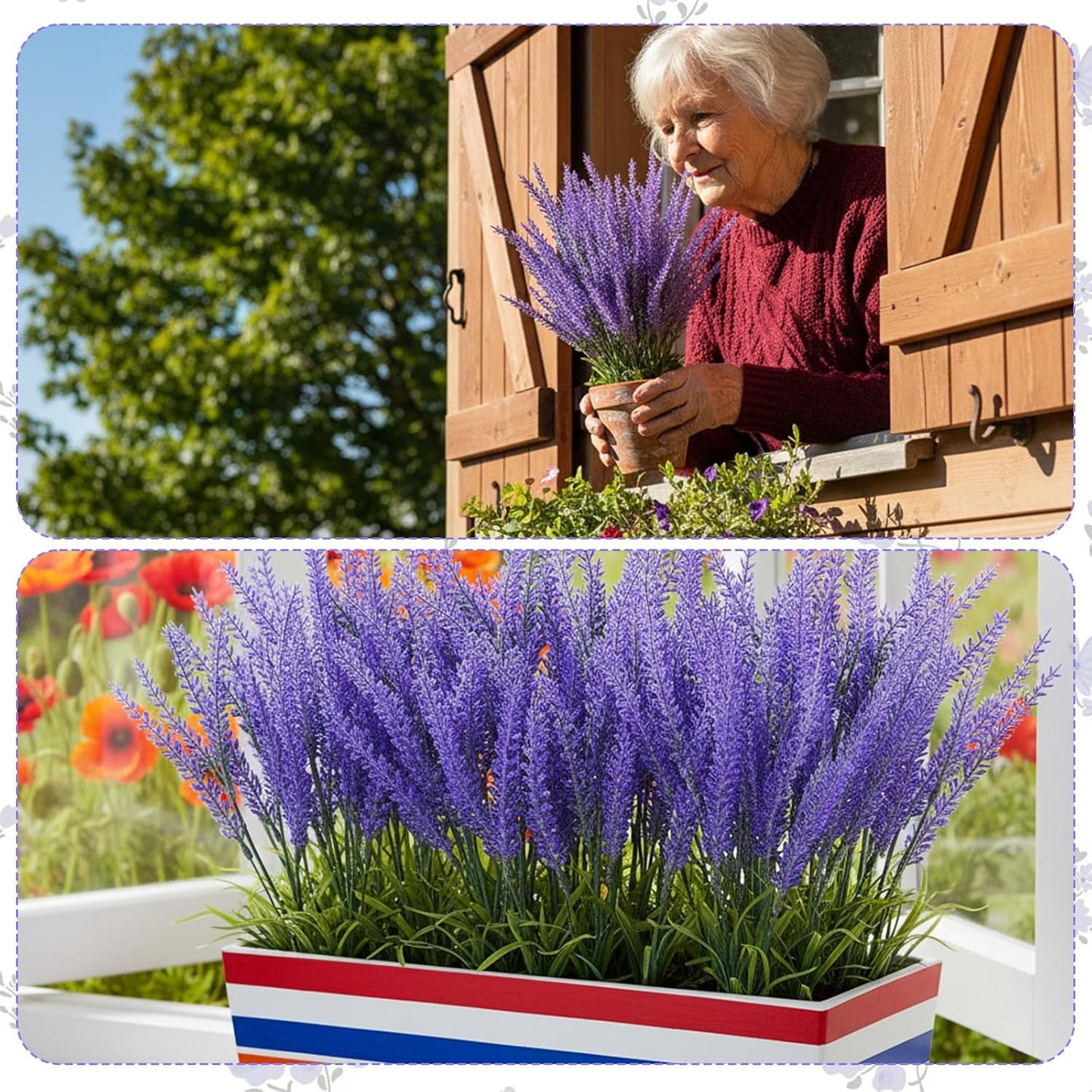 6 Bundles Artificial Lavender Stems, Fake Plastic Purple Flower Fake Lavender Plant Flocked Fakes Lilac Flowers, Decorative Floral Spray Faux Flowers Bouquet for Home Kitchen Wedding Decoration