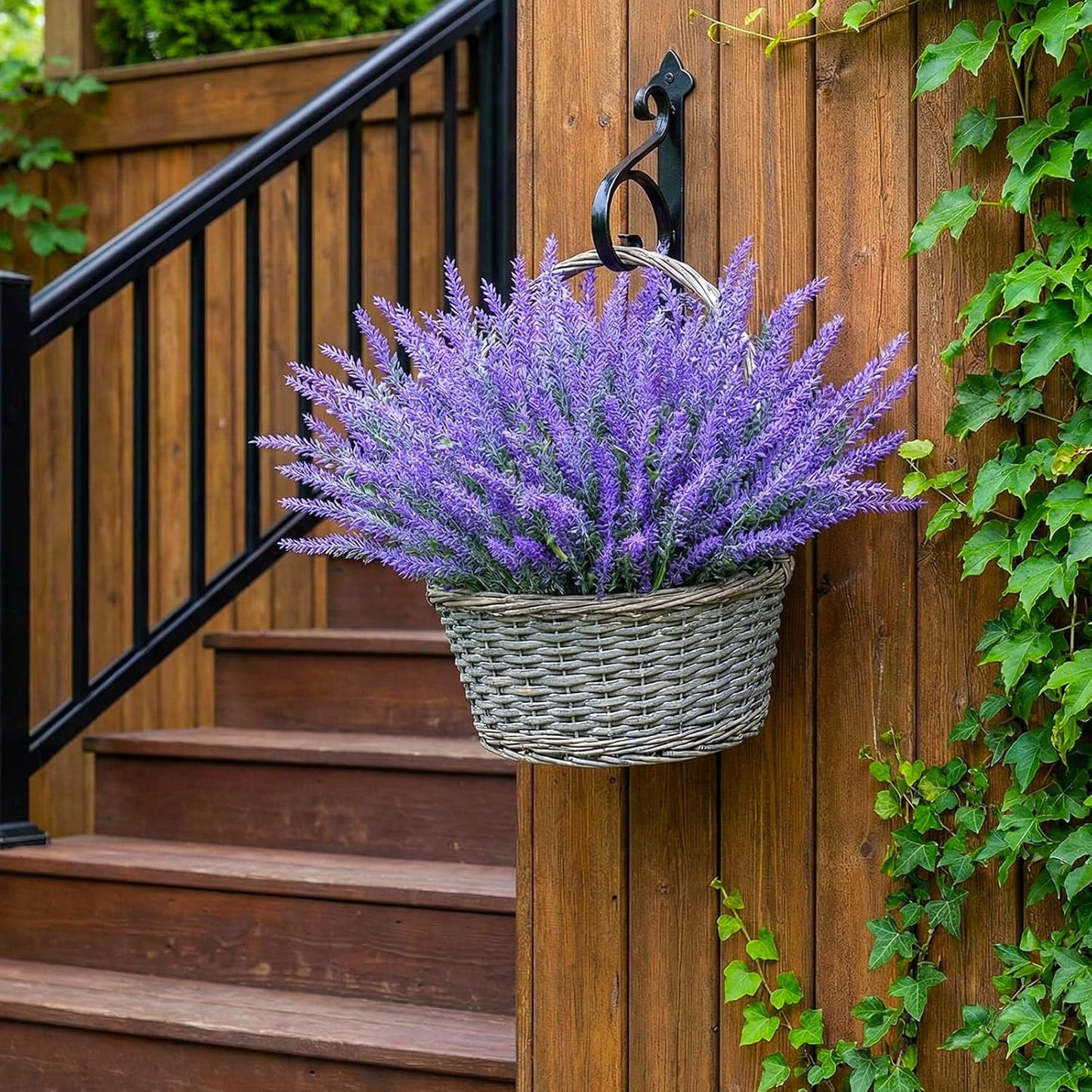 6 Bundles Artificial Lavender Stems, Fake Plastic Purple Flower Fake Lavender Plant Flocked Fakes Lilac Flowers, Decorative Floral Spray Faux Flowers Bouquet for Home Kitchen Wedding Decoration