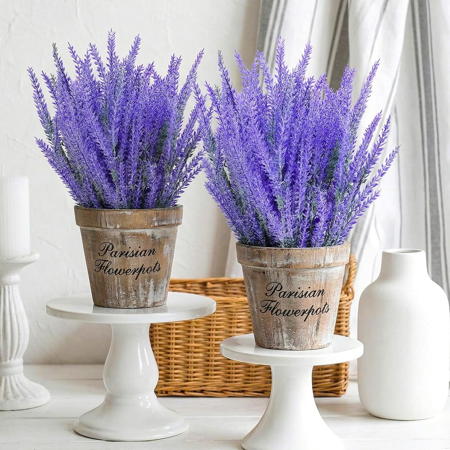 6 Bundles Artificial Lavender Stems, Fake Plastic Purple Flower Fake Lavender Plant Flocked Fakes Lilac Flowers, Decorative Floral Spray Faux Flowers Bouquet for Home Kitchen Wedding Decoration