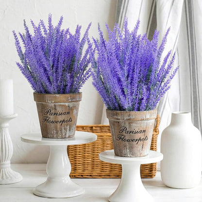 6 Bundles Artificial Lavender Stems, Fake Plastic Purple Flower Fake Lavender Plant Flocked Fakes Lilac Flowers, Decorative Floral Spray Faux Flowers Bouquet for Home Kitchen Wedding Decoration