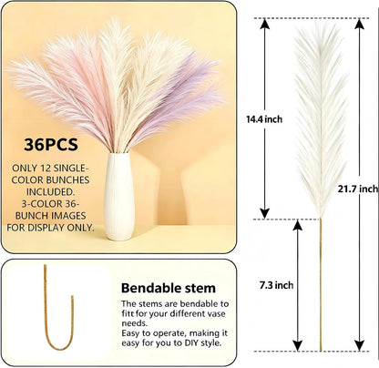 Artificial Pampas Grass (Lavender) | Flame-retardant soft fiber, odor-free & zero upkeep, non-shed fluffy plumes, bendable stems, durable deco