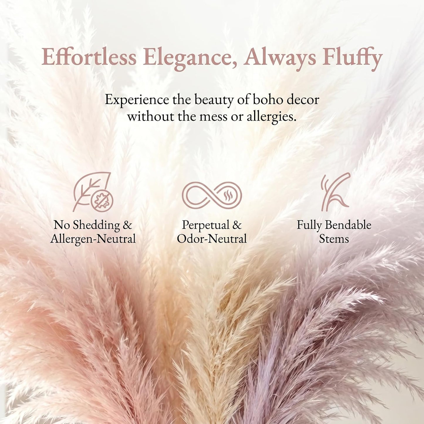 Artificial Pampas Grass (Lavender) | Flame-retardant soft fiber, odor-free & zero upkeep, non-shed fluffy plumes, bendable stems, durable deco