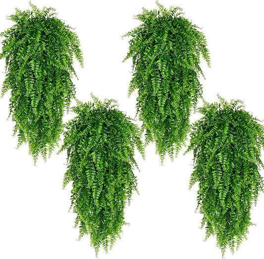 4Pcs Fake Hanging Plants Artificial Ferns for Outdoors Fake Ferns | UV Resistant Plastic Fake Plants for Indoor Wall Porch Wedding Party Holiday Decor