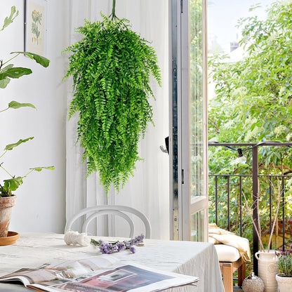 4Pcs Fake Hanging Plants Artificial Ferns for Outdoors Fake Ferns | UV Resistant Plastic Fake Plants for Indoor Wall Porch Wedding Party Holiday Decor