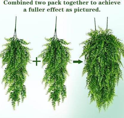 4Pcs Fake Hanging Plants Artificial Ferns for Outdoors Fake Ferns | UV Resistant Plastic Fake Plants for Indoor Wall Porch Wedding Party Holiday Decor