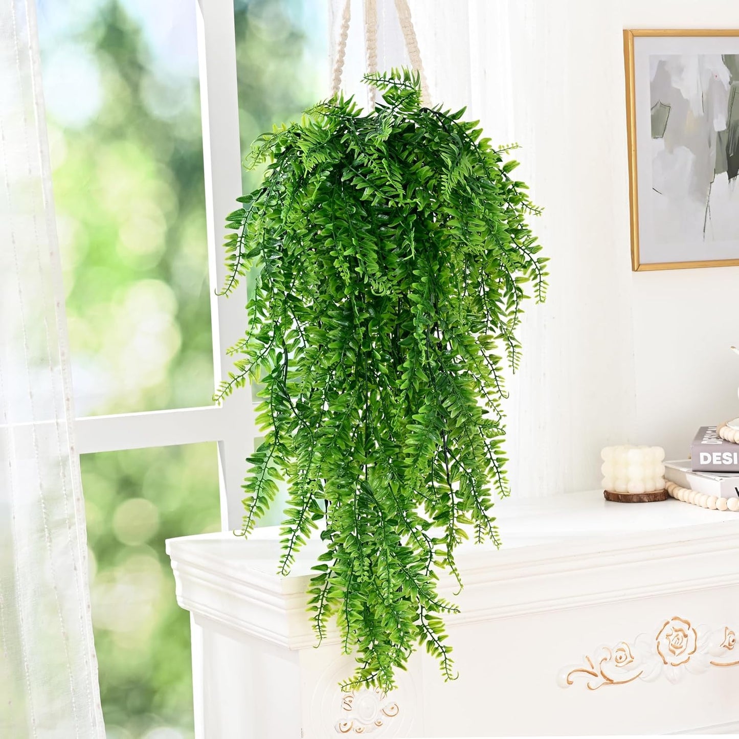 4Pcs Fake Hanging Plants Artificial Ferns for Outdoors Fake Ferns | UV Resistant Plastic Fake Plants for Indoor Wall Porch Wedding Party Holiday Decor
