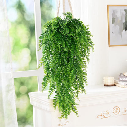 4Pcs Fake Hanging Plants Artificial Ferns for Outdoors Fake Ferns | UV Resistant Plastic Fake Plants for Indoor Wall Porch Wedding Party Holiday Decor