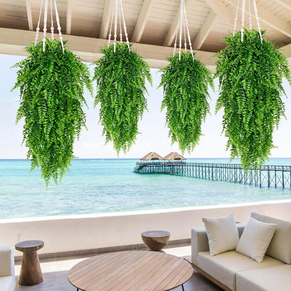 4Pcs Fake Hanging Plants Artificial Ferns for Outdoors Fake Ferns | UV Resistant Plastic Fake Plants for Indoor Wall Porch Wedding Party Holiday Decor
