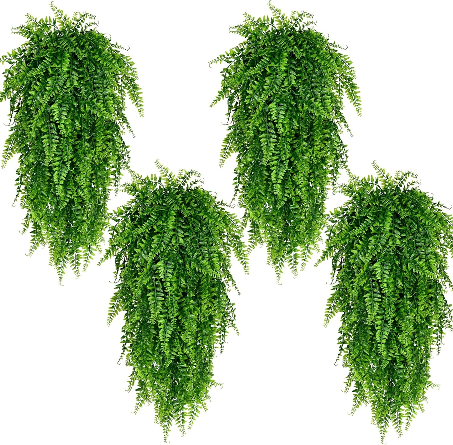 4Pcs Fake Hanging Plants Artificial Ferns for Outdoors Fake Ferns | UV Resistant Plastic Fake Plants for Indoor Wall Porch Wedding Party Holiday Decor