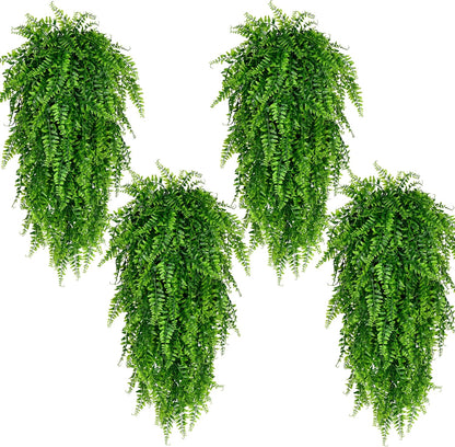4Pcs Fake Hanging Plants Artificial Ferns for Outdoors Fake Ferns | UV Resistant Plastic Fake Plants for Indoor Wall Porch Wedding Party Holiday Decor