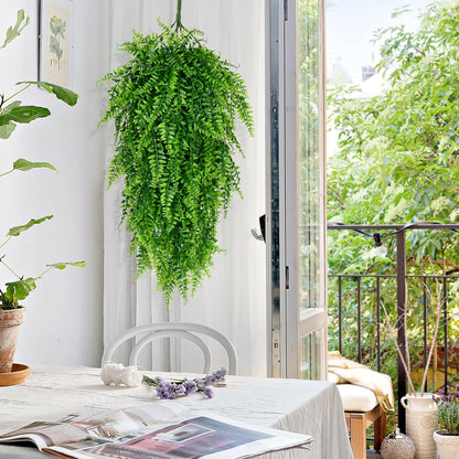 4Pcs Fake Hanging Plants Artificial Ferns for Outdoors Fake Ferns | UV Resistant Plastic Fake Plants for Indoor Wall Porch Wedding Party Holiday Decor
