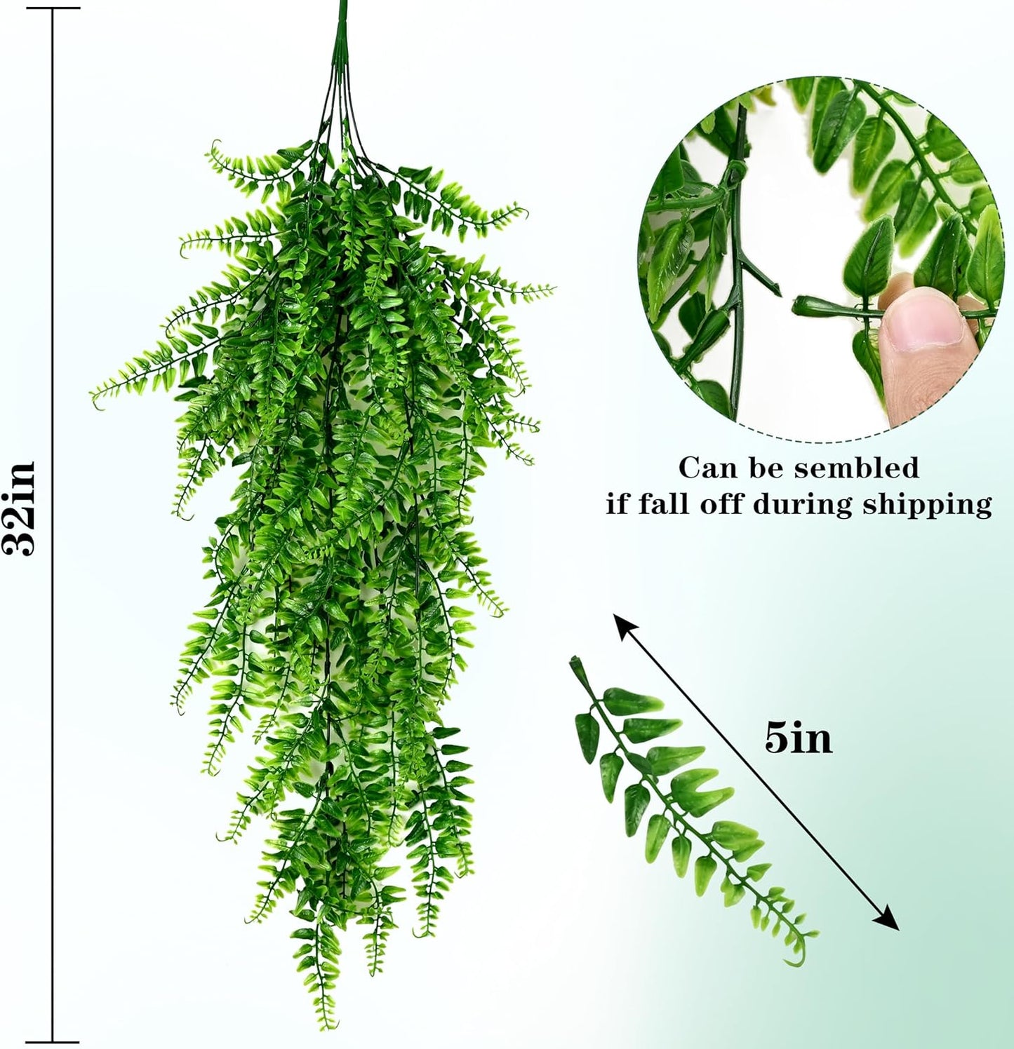 4Pcs Fake Hanging Plants Artificial Ferns for Outdoors Fake Ferns | UV Resistant Plastic Fake Plants for Indoor Wall Porch Wedding Party Holiday Decor
