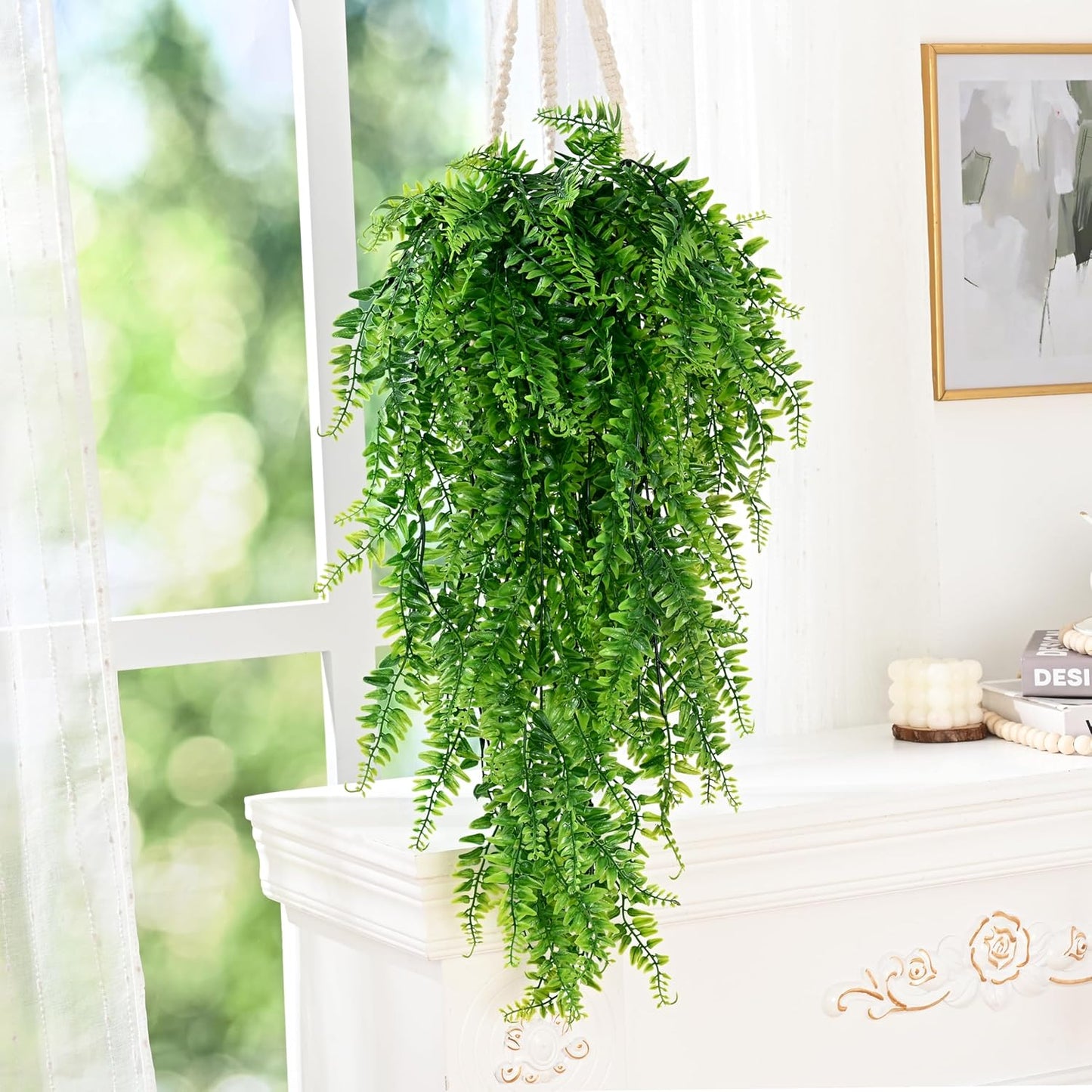 4Pcs Fake Hanging Plants Artificial Ferns for Outdoors Fake Ferns | UV Resistant Plastic Fake Plants for Indoor Wall Porch Wedding Party Holiday Decor