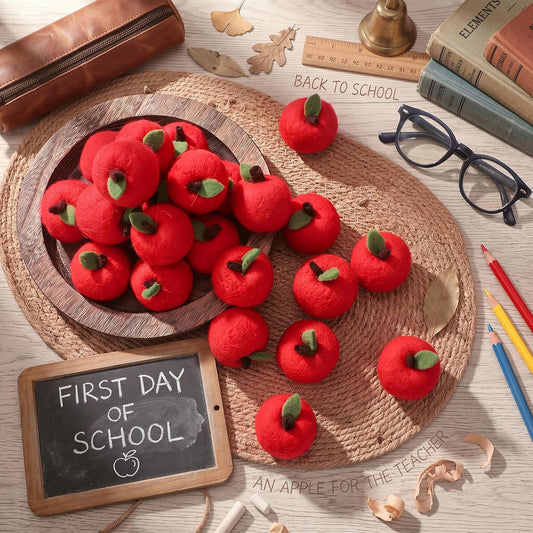 24 Pcs Back to School Felt Mini Apple Ornament Felt Fake Apple Bowl Filler for Welcome First Day of School Classroom Farmhouse Ornaments Wedding Home Decoration(Red)