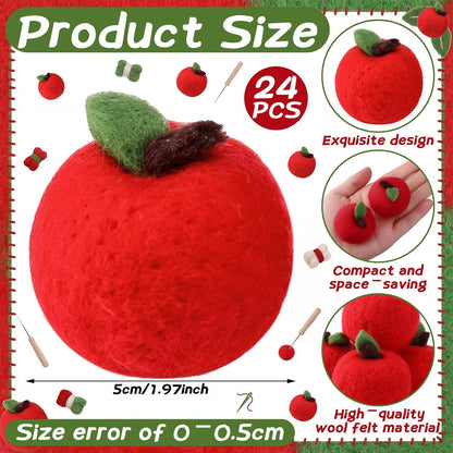 24 Pcs Back to School Felt Mini Apple Ornament Felt Fake Apple Bowl Filler for Welcome First Day of School Classroom Farmhouse Ornaments Wedding Home Decoration(Red)