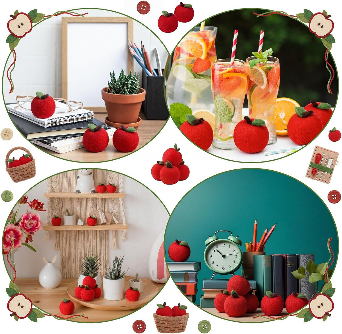 24 Pcs Back to School Felt Mini Apple Ornament Felt Fake Apple Bowl Filler for Welcome First Day of School Classroom Farmhouse Ornaments Wedding Home Decoration(Red)
